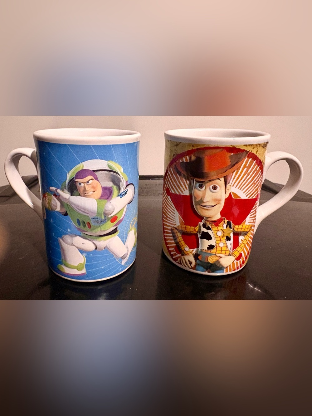 Disney Toy Story Buzz Lightyear & Woody Character Mugs - Blue & Red Vintage 2009